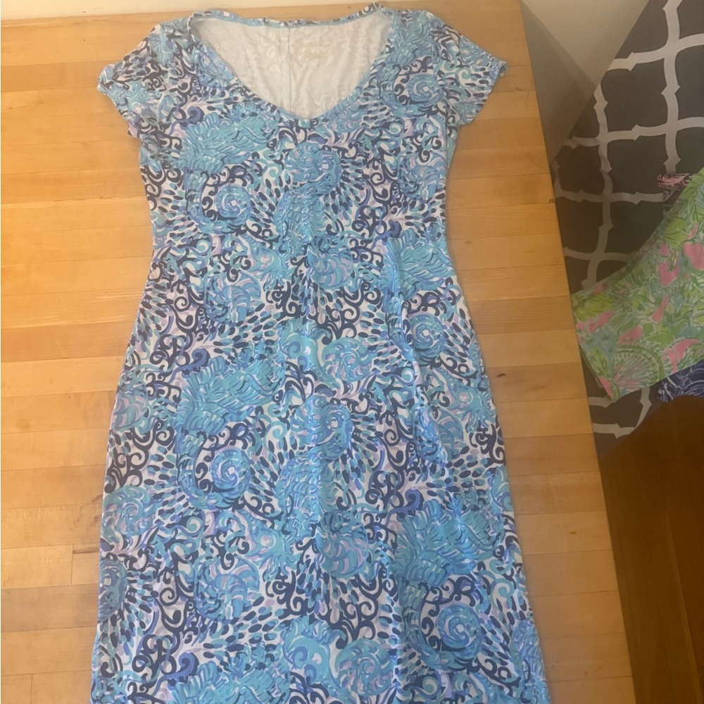 Lilly Pulitzer Blue Sheath Midi Dress with Scoop Neck